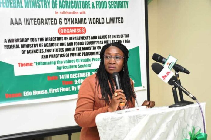 The Representative of the Permanent Secretary, Director, Human Resources Management, Mrs Oluwatoyin Alade, during the Workshop in Abuja.