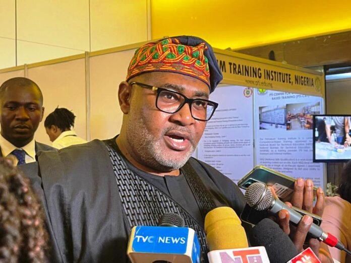 The Honourable Minister of State, Ministry of Steel Development, His Excellency Uba Maigari Ahmadu fielding questions from journalists at the on-going 2nd Annual Assembly and International Welding Federation Africa Conference holding in Lagos, Nigeria on Tuesday 5th March 2024.