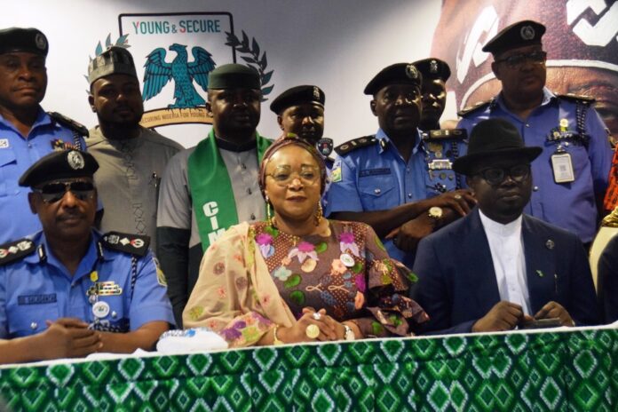 Seated L-R: representative of the Inspector General of Police, DIG Dasuki Galadachi, Minister of State of Police Affairs, Hajia Imaan Sulaiman-Ibrahim, Minister of State Youth Development Honourable Ayodele Olawande and other participants during the unveiling of The project “Young & Secure Project." Renewed Hope Program on security for young Nigerians to the pressmen today at the Banquet Hall, Aso Villa, Abuja.