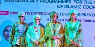 L-R H.E Mrs Fatoumatta Bah-Barrow First Lady of Gambia, H.E Mrs Emine Erdogan First Lady of Turkey, H.E Sen Oluremi Tinubu First Lady Federal Republic of Nigeria, H.E Fatima Maada Bio First Lady Sierra Leone at the High-Level Regional Seminar on promoting Cancer awareness and Advocacy Programme for the Member States of the Organisation of Islamic Cooperation (OIC) on Thursday 16th May 2024 in Abuja