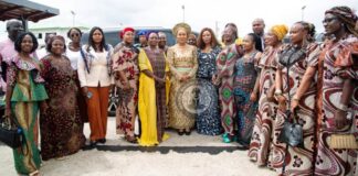 Middle - Honourable Minister of Women Affairs, Barrister (Mrs) Uju Kennedy-Ohanenye in a pose with Women from different groups during her visit to Benue State today