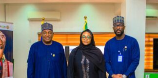 L-R:Minister of State, Hajia Imaan Sulaiman-Ibrahim and Executive Secretary, Nigeria Police Trust Fund *NPTF), Mr. Muhammed Sheidu during a courtesy visit of the Management of the Nigeria Police Trust Fund to the Headquarters of the Ministry of Police Affairs in Abuja.