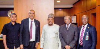 SCIENCE FOR PLANNING: L-R: Technical Assistant, Planning Committee Secretariat, African Academy of Science, Mr Misbahu Yusuf; Secretary-General, Prof. Friday Okorofua; Minister of Budget and Economic Planning, Senator Abubakar Bagudu; the Academy’s Lead Advisor, Prof Hilary Inyang, Permanent Secretary, Ministry of Budget and Economic Planning, Dr Vitalis Obi, mni, during the visit of the academy officials to the ministry in Abuja on Thursday, 15/08/24 PHOTO: FMBEP