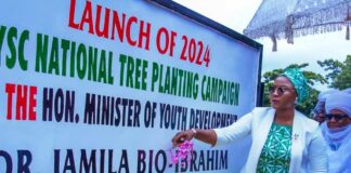 The Hon. Minister launching the NYSC Tree Planting Campaign