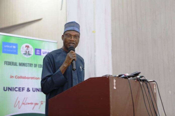 The Honourable Minister for Education Prof Tahir Mamman giving the key note address during the one-day pre-validation meeting of stakeholders on the draft National policy on Skills Development at NUC Maitama Abuja