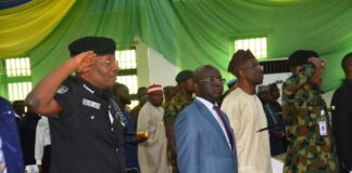 Inspector General of Police, IGP Olukayode Adeola Egbetokun, and Permanent Secretary, Ministry of Police Affairs, Mr. James Sule during the Nigeria Police Force Youth Summit in commemoration of the 2024 United Nations International Youths Day Celebration with the theme: Enhancing the Nigeria Youth’s Value for National Security Intelligence held at the Nigeria Police Resource Centre at Jabi, Abuja