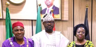 L-R: President of ICAN, Chief Davidson Alaribe; Minister of Interior, Dr. Olubunmi Tunji-Ojo and Permanent Secretary, Ministry of Interior, Dr. Magdalene Ajani during the courtesy visit of ICAN Governing Council to the Minister's Office in Abuja