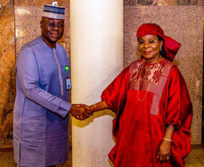 (Left to Right) Permanent Secretary Federal Ministry of Humanitarian Affairs and Poverty Alleviation Abel O . Enitan and the ECOWAS Commissioner for Human Development and Social Affairs, Prof. Fatou Sow Sarr, during a condolence and solidarity visit to the Ministry on Thursday 26th September 2024 in Abuja