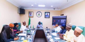 FROM LEFT TO RIGHT 1. Olotu Funmi - NASSCO 2. Abel Enitan - Permanent Secretary, Federal Ministry of Humanitarian Affairs and Poverty Alleviation (FMHAPA) 3. Aisha Omar - RCP PS-FMF 4. Abubakar Atiku Bagudu - Minister of Budget and Economic Planning 5. Wale Edun - Honorable Minister of Finance and Coordinating Minister of the Economy 6. Mohammed Idris Malagi - Minister of Information and National Orientation 7. Elsie Attafuah - Resident Representative, UNDP Nigeria. 8. Badamasi Lawal - National Coordinator - NSIPA 9. Abdullahi Imam - NCTO