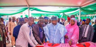 From, R-L, the Minister of State, FCT, Dr. Mariya Bunkure, Minister of Agriculture and Food Security, Sen Abubakar Kyari and Minister of State for Agriculture and Food Security, Sen Dr Aliyu Sabi Abdullahi during the flag-off.