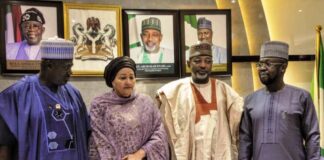 L-R, the Minister of State for Agriculture and Food Security, Sen Dr Aliyu Sabi Abdullahi, Deputy Secretary-General, United Nations, Dr. Amina Mohammad, Minister of Agriculture and Food Security, Sen Abubakar Kyari and Permanent Secretary, FMAFS, Mr. Peter Temitope Fashedemi during the meeting in Abuja.