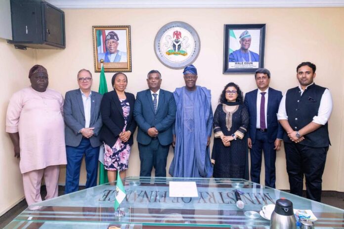 FROM LEFT TO RIGHT 1. Suleiman A.A Deputy Director Legal.(FMF) 2. Jitender Sachdeva - Group- President 3. Mrs. Oluwarotimi Ajibola - Deputy Director. iERD (FMF) 4. Shri G. Balasubramanian - High Commissioner 5. Wale Edun - Honorable Minister of Finance and Coordinating Minister of the Economy 6. Vartika Rawat - Deputy High Commissioner 7. Pranay Sinha - Second Secretary 8. Siddharth Gaur - Divisional Head.