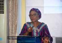 The National Coordinator/ CEO SERVICOM PRESIDENCY, Mrs Nnenna Akajemeli delivering her Keynote address at the Inauguration/ induction ceremony at the Nigerian Agricultural Insurance Corporation ( NAIC) in Abuja.