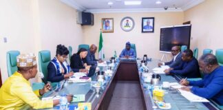 FROM LEFT TO RIGHT 1. Mr. Ishaku Buba - National Coordinator, National Agric. Growth Scheme and Agro Pocket (NAGS-AP) 2. Dr. Akande Oyebola - Assistance Director, African Financial Institution, IERD (FMF) 3. Mrs. Oluwarotimi Ajibola - Deputy Director. iERD (FMF) 4. Mr. Stanley George - Director international Economic Relations (FMF) 5. Wale Edun - Honorable Minister of Finance and Coordinating Minister of the Economy. 6. Omoboyede Olusanya- Group Managing Director & CEO,Flour Mills of Nigeria 7. Sadiq Usman - Group Director, Strategy & Stakeholder Relations, Flour Mills of Nigeria 8. Mr. Tabi Kari kari - Chief Agro Industry Officer. AFDB