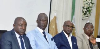 Reps of Secretary to the Government of the Federation, (SGF) Mr. Dapo Oyedemi 2nd right, Ag. Director-General, BPP, Barr. Olusegun Omotola, 2nd left, Reps of Chairman, ICPC & Director, Procurement, Mr. Shintema P. Binga, 1st left and DG, Lagos State Public Procurement Agency, Mr. Fatai Idowu Onafowote, 1st right at the BPP 2024 Mandatory Continuous Public Procurement Capacity Development Training in Lagos