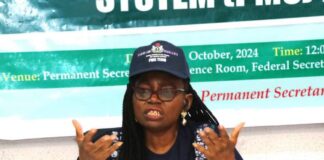 The Permanent Secretary of the Federal Ministry of Arts, Culture, and Creative Economy/Tourism, Ibiene Roberts, FNIM, OON, officially declaring open the Performance Management System (PMS).