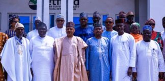 The Vice Chancellor of the National Open University of Nigeria, Prof. Olufemi Peters, (second left); Minister of Information and National Orientation, Mohammed Idris (third left); UNESCO Representative to Nigeria, Mr. Abdourahamane Diallo (third right) at the celebration of the National Global Media and Information Literacy Week 2024 in Abuja on Friday