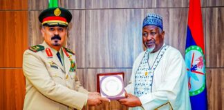 The Minister of Defence, H.E Mohammed Badaru Abubakar CON, mni received a delegation from Islamic Military Counter Terrorism Coalition from Kingdom of Saudi Arabia led by Major General Mohammed bin Saleem Al-Moghidi in Ship House Abuja.