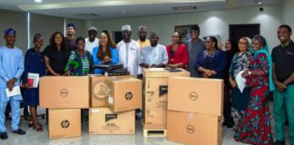 4th from left, Director, Women Development, Mrs. Friya Bulus, Honourable Minister of Women Affairs, Barrister (Mrs) Uju Kennedy-Ohanenye and the National Project Coordinator, ACReSAL, AbdulHamid Umar when the latter visited the Ministry with his team