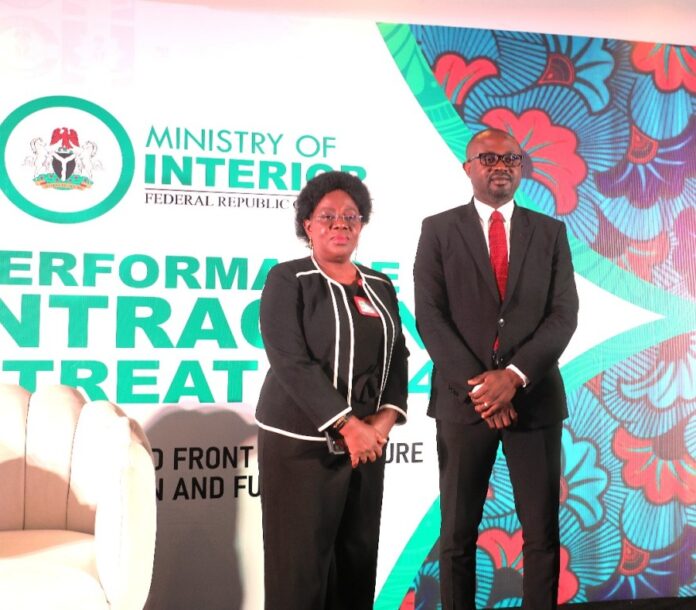 Samuel Anyanwu Attachments5:34 AM (13 hours ago) to me *MINISTRY OF INTERIOR* *PRESS RELEASE* *Ministry of Interior Holds Performance Contracting Retreat to Strengthen National Security* The Ministry of Interior commenced a two-day Performance Contracting Retreat on Monday, 28 October 2024, in Abuja aimed at aligning the Ministry’s agencies to meet critical national security objectives in line with the Presidential priority on security. The high-level gathering had in attendance the Honourable Minister of Interior, Dr. Olubunmi Tunji-Ojo, along with the Permanent Secretary, Dr. Magdalene Ajani, Directors of the Ministry and Heads of its Agencies. In his opening address, Dr. Tunji-Ojo emphasised the Ministry’s mission to fulfill the Renewed Hope Agenda championed by President Tinubu, which placed a strong emphasis on internal security as the bedrock of national stability and growth. "Our work is foundational to the future of Nigeria. Without security, we cannot discuss investment, tourism, industrialisation, or employment. This Ministry is a core pillar of national progress, and today’s gathering is about setting ambitious targets, holding ourselves accountable, and ensuring our collective efforts truly benefit Nigerians," the Minister explained. He highlighted the critical responsibilities of each agency within the purview of the Ministry . From the Nigerian Correctional Service (NCoS), which is tasked with transforming correctional facilities into centres of rehabilitation and hope, to the Nigerian Immigration Service (NIS), which must ensure rigorous border control and accountability for all foreign entrants, each agency plays an essential role in securing the nation's future. Dr. Tunji-Ojo further urged agency heads to implement transformative strategies within their respective fields. "Your efforts, no matter how small, are essential to building the ocean of security that Nigeria requires. This retreat is about reinforcing our shared mission and ensuring that every action contributes to a safer, more resilient Nigeria," he said. In her welcome remarks, Dr. Ajani reaffirmed the Ministry's commitment to fostering inter-agency collaboration and accountability. She highlighted the theme of the retreat, “United Front for a Secure Nation and Future,” as a clarion call to unify efforts across all agencies under the Ministry to deliver on the Presidential agenda. "Today’s retreat transcends formalities," said Dr. Ajani. "It’s a defining moment for our Ministry as we commit ourselves to set measurable targets that reflect our impact on the nation's security and well-being. We are signing more than just contracts; we are making a covenant of accountability with the Nigerian people." Each agency under the Ministry of Interior, is tasked with establishing key performance indicators that will drive their contributions to the Ministry’s overarching goals. Signed: Ozoya Imohimi Director, Press and Public Relations Department 28-10-24 L-R: Permanent Secretary, Ministry of Interior Dr. Magdalene Ajani and Minister of Interior, Dr. Olubunmi Tunji-Ojo at the Performance Contracting Retreat in Abuja.