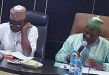 Sanator Binos Dauda Yaroe Chairman Senate Committee on States and Local Government Administration and Surv. Adamu Adaji Director-General of the National Boundary Commission