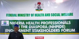 he Hon Minster of State for Health & Social Welfare Dr. Tunji Alausa addressing participants at the Nigeria Health Professionals in the Diaspora ( NHPIDE) Engagement Stakeholders Forum held today @ the Barcelona Hotel Wuse II Abuja.