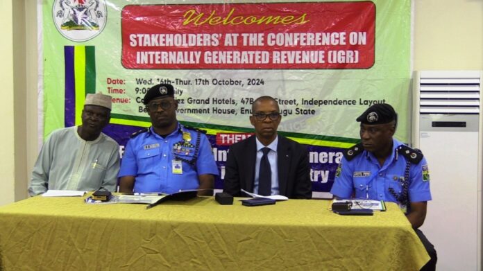 Deputy Director Budget (MPA), Kassim Joda, Representative of Commissioner of Police Enugu, DC Operations, DCP Olamitisoji Akinbamilayo, Director Finance & Accounts (MPA), Okehie Isaac Tochukwu, and Representative of Inspector General of Police, DCP Arotu Pere during the conference organized by the Ministry of Police Affairs with the theme “Evaluation of Internally Generated Revenue in the Ministry” held at the Carlton Swiss Grand Hotels, Enugu.