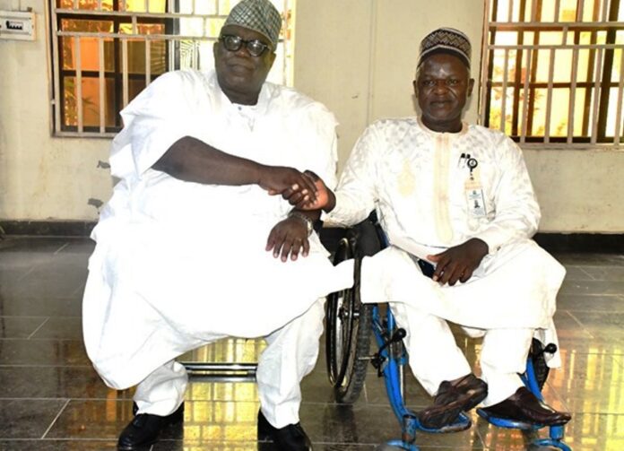 Hon. Chairman, Federal Civil Service Commission (FCSC), Prof. Tunji Olaopa (L) with Chief Ayuba Gufwan the Executive Secretary, National Commission for Persons Living with Disabilities (NCPD) during his visit to the Commission.