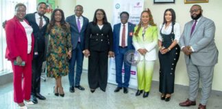 3rd from right - Honourable Minister of Women Affairs, Barrister (Mrs) Uju Kennedy-Ohanenye, Rep of the Managing Director, WEMA Bank Plc/ED Retail and Digital - Tunde Mabawonku, Divisional Head, Retail & SMEs - Ayodele Olojede, Head, Women Program - Abiola Nejo, Regional Manager, Abuja - Chioma Oniaguluchi and others during the visit of the team to the Ministry