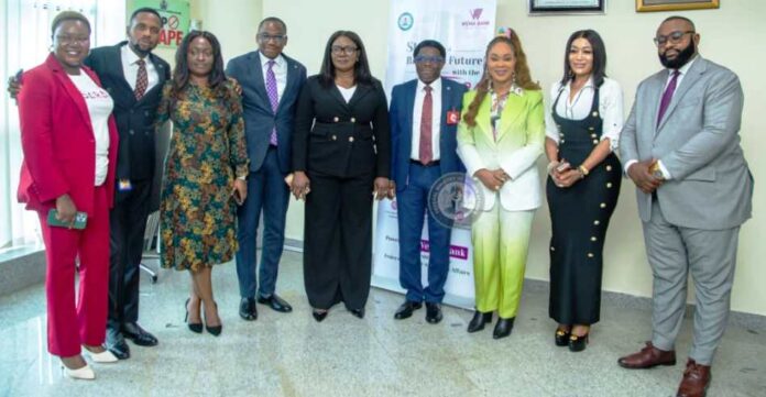 3rd from right - Honourable Minister of Women Affairs, Barrister (Mrs) Uju Kennedy-Ohanenye, Rep of the Managing Director, WEMA Bank Plc/ED Retail and Digital - Tunde Mabawonku, Divisional Head, Retail & SMEs - Ayodele Olojede, Head, Women Program - Abiola Nejo, Regional Manager, Abuja - Chioma Oniaguluchi and others during the visit of the team to the Ministry