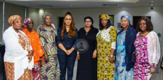 3rd from left, National Coordinator, Forum of Special Advisers on Women Affairs - Nigeria, Amb. Finney David (Gombe), Honourable Minister of Women Affairs, Barrister (Mrs) Uju Kennedy-Ohanenye, Mary Noel Berje (Niger) and other state representatives after the Courtesy visit