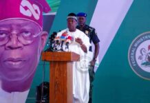 Representative of President Bola Ahmed Tinubu, Senator George Akume/Secretary to the Government of the Federation, addressing participants at the Women Fund-Raising Programme held at the Presidential Villa, Abuja