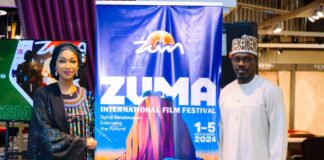 L-R: Hannatu Musa Musawa Minister of Art, Culture and Creative Economy and Managing Director of the Nigerian Film Corporation at the ZUMA International Film Festival Press conference to officially unveil the LOGO for 2024 Festival.