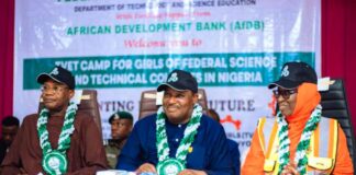 L- Hon Minister of Education, Prof Tahir Mamman OON SAN The Permanent Secretary Dr Nasir Sani- Gwarzo mni NPOM FWACP and the Director Technology and Science Education,Dr Mrs Muyibat Adenike Olodo during the closing ceremony of the maiden edition of the TVET Camp for Girls in the 29th FTSC,held at FSTC Uyo