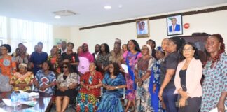 3rd left - Rep of the Honourable Minister, Women Affairs, Mrs Friya Bulus, Director, Legal - Mrs Chioma Ibe-Okafor, other Directors and participants at the Stakeholders planning meeting for the 16 days of Activism against GBV held yesterday in Abuja