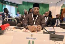 The Permanent Secretary, Ministry of Petroleum Resources and Executive Board Member representing Nigeria at the African Petroleum Producers Organization (APPO) Amb. Nicholas Agbo Ella at the opening session of APPO Executive Board members meeting in Yaounde, Republic of Cameroon.