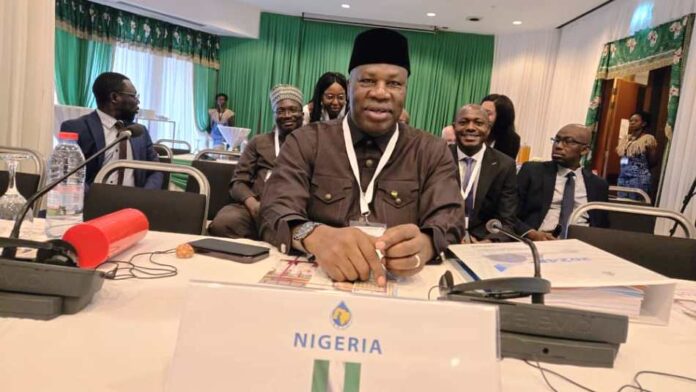 The Permanent Secretary, Ministry of Petroleum Resources and Executive Board Member representing Nigeria at the African Petroleum Producers Organization (APPO) Amb. Nicholas Agbo Ella at the opening session of APPO Executive Board members meeting in Yaounde, Republic of Cameroon.