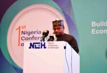 Representative of the Vice President, Federal Republic of Nigeria and Special Adviser to Mr. President on power infrastructure in the Office of the Vice President, Sadiq Wanka delivering the Vice President's speech at the First Nigeria Hydrogen Conference in Abuja.