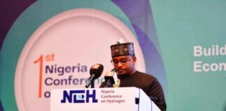 Representative of the Vice President, Federal Republic of Nigeria and Special Adviser to Mr. President on power infrastructure in the Office of the Vice President, Sadiq Wanka delivering the Vice President's speech at the First Nigeria Hydrogen Conference in Abuja.