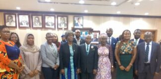 Fourth from Left, Mrs Funke Adekoya (SAN); the AGF, Prince Lateef Fagbemi (SAN), and the Permanent Secretary, Mrs Beatrice Jeddy-Agba, with other committee members during the inauguration.