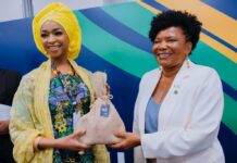 L-R: Hon. Minister of Art, Culture, Tourism and the Creative Economy Barr. Hannatu Musa Musawa Receiving a gift from Margareth Menezes the Minister of Culture Brazil at the close of G20 Ministers of Culture Meeting in Salvador, Brazil at the weekend