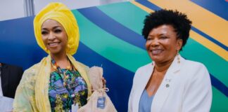 L-R: Hon. Minister of Art, Culture, Tourism and the Creative Economy Barr. Hannatu Musa Musawa Receiving a gift from Margareth Menezes the Minister of Culture Brazil at the close of G20 Ministers of Culture Meeting in Salvador, Brazil at the weekend