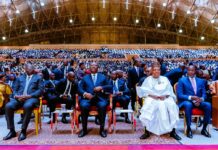 L-R: Vice President of Côte d'Ivoire, Tiémoko Meyliet Koné; President of Côte d'Ivoire Alassane Ouattara; Vice President of Nigeria, Kashim Shettima and Minister of Mines, Oil and Energy of Côte d'Ivoire, Mamadou Sangafowa-Coulibaly during the inaugural International Exhibition of Extractive and Energy Resources (Salon International des Resources Extractives et Energétiques – SIREXE) in Abidjan, Côte d’Ivoire on Wednesday, 27th November,2024.