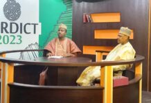 The Hon. Minister at the NTA Kaduna Studio during the interview session.