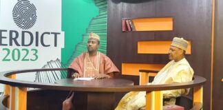 The Hon. Minister at the NTA Kaduna Studio during the interview session.