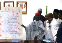 L-R: Director of Police Services Department, Ibrahim Muhammed, Retired Permanent Secretary, Mr. James Sule; Director of Finance and Accounts, Okehie Isaac Tochukwu; Director Overseeing Perm Sec Office, Yusuf Abubakar Argungu; Director (Reforms and Innovation Coordination), Dr. Ogbu Fabian Ejiofor; Director of Police Inspectorate Department, Mrs. Bola Blessing Aderele; Head (Information & Public Relations), Bolaji O. Kazeem and Deputy Director, Human Resource Management, Amos James during the send-forth ceremony organized by the Ministry for the retired Permanent Secretary held at the Headquarters of the Ministry in Abuja.