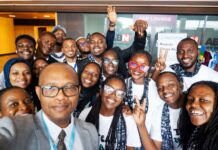 The Permanent Secretary, Federal Ministry of Youth Development, Mr. Olubunmi Olusanya and with Nigerian Youth Delegates at the Summit, in Kigali, Rwanda.