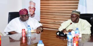 Hon. Chairman (FCSC) (left) and Deputy Governor, Katsina State, Mallam Faruk Lawal HCIB (Right) during the visit of the former to the latter at Katsina State Government House on Monday.