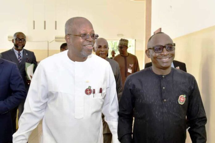 R-L: Director-General, BPP, Dr. Adebowale A. Adedokun arriving at the venue with the former DG, BPP, Engr. Emeka M. Ezeh, OFR