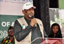 The Minister of Agriculture and Food Security, Sen Abubakar Kyari, during the commissioning of the Ultra Modern Fish Hatchery facility in Calabar, Cross River State.